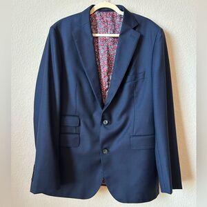 NWT J. Hilburn Super 110s European Fit Bright Navy Solid Sportcoat, Size 45R